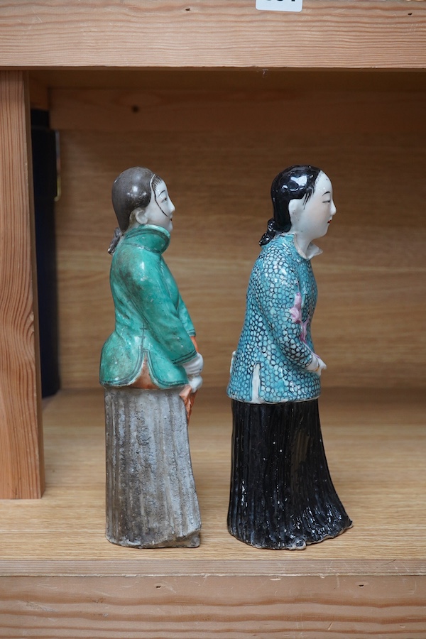 Two Chinese porcelain figures of Shanghai ladies, 1970's, 24.5cm. Condition - fair (collars chipped)